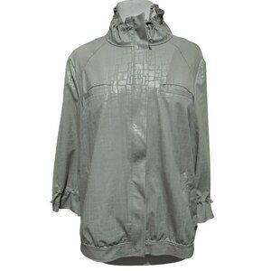 Chicos Zenergy Zip Front Jacket Windbreaker Size 2 M Lt  Gray Pockets Drawstring